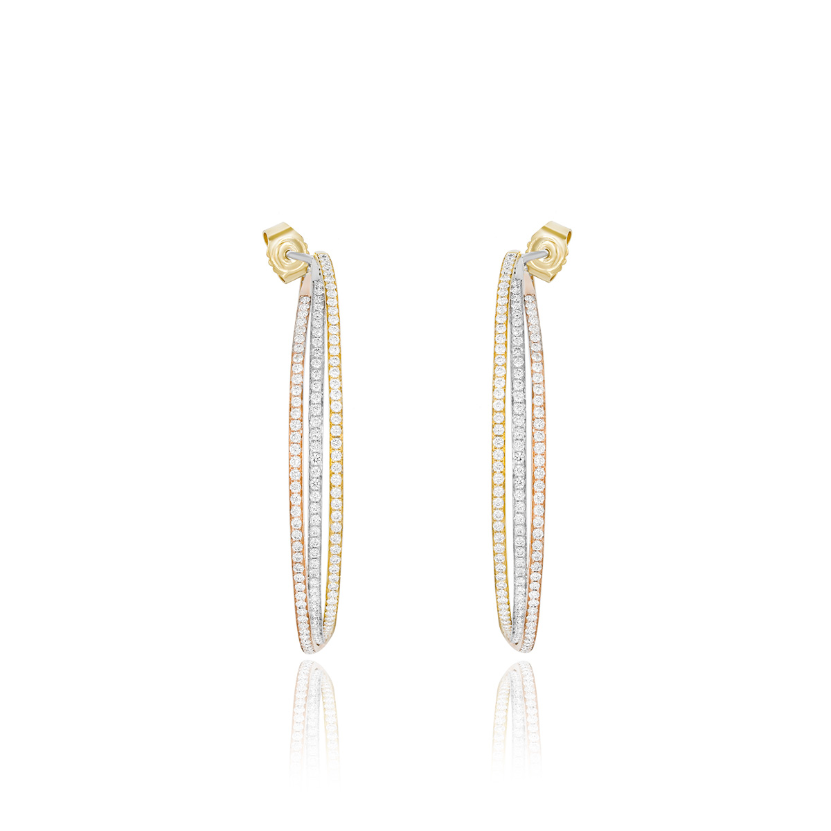 18k Tri-Colour Gold Diamond Hoop Earrings 3.16ct TDW